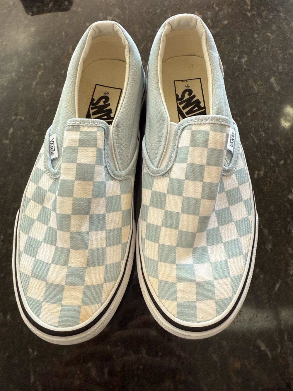 Vans Slip-On Sneakers in Light Blue and White